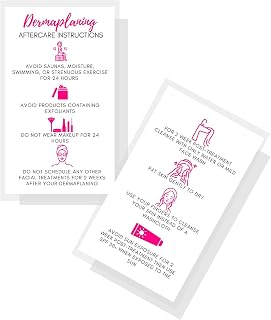 Boutique Marketing LLC Dermaplaning Aftercare Cards | 50 Pack | Size 2 x 3.5” inches Business Card Size | Microplaning Blading PMU | Aftercare Instructions White with Pink Icons Design