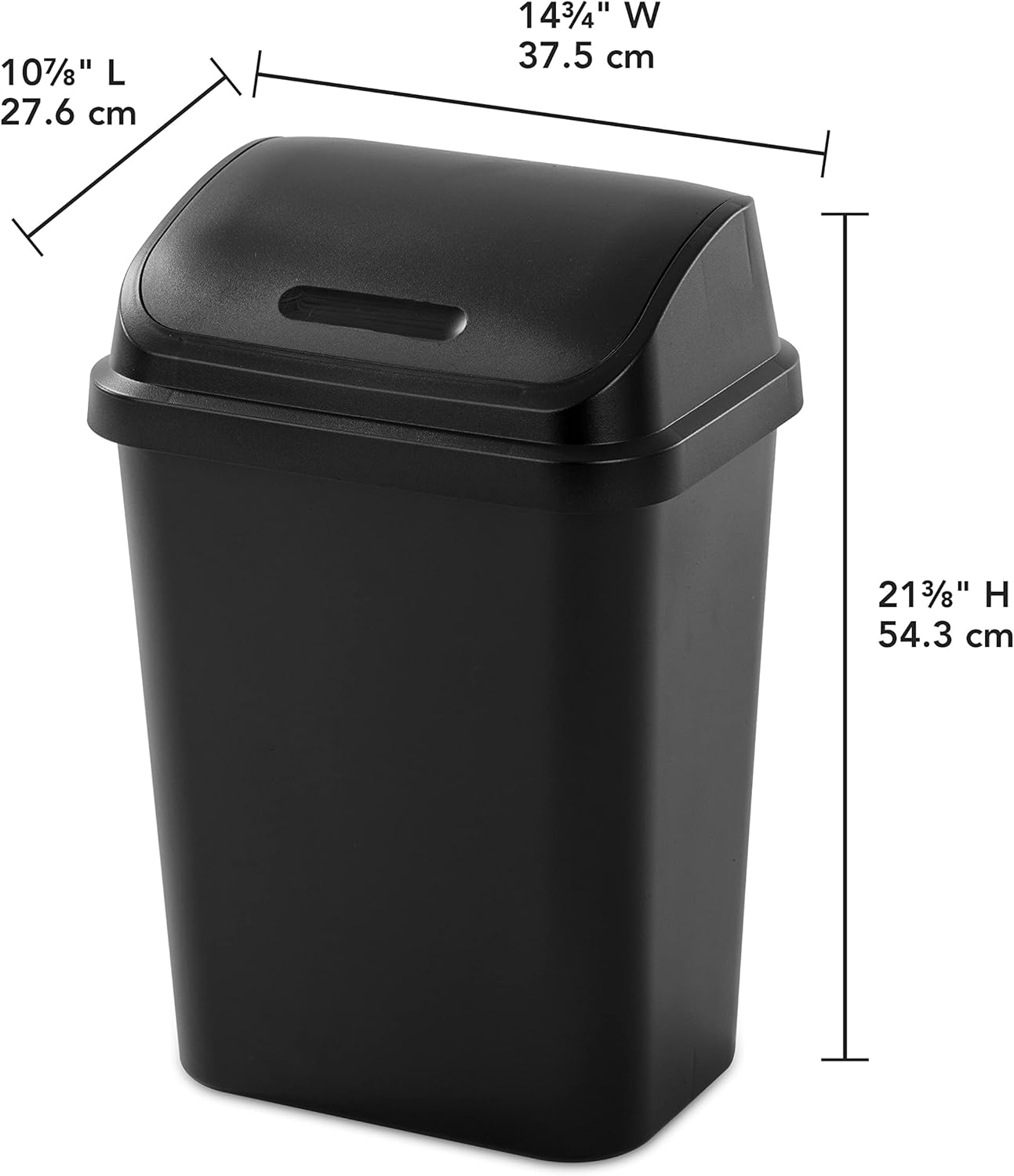 Sterilite 7.8 Gallon SwingTop Wastebasket with Lid, Medium Sized Plastic Trash Can for the Kitchen with Swinging Lid, Black, 6-Pack