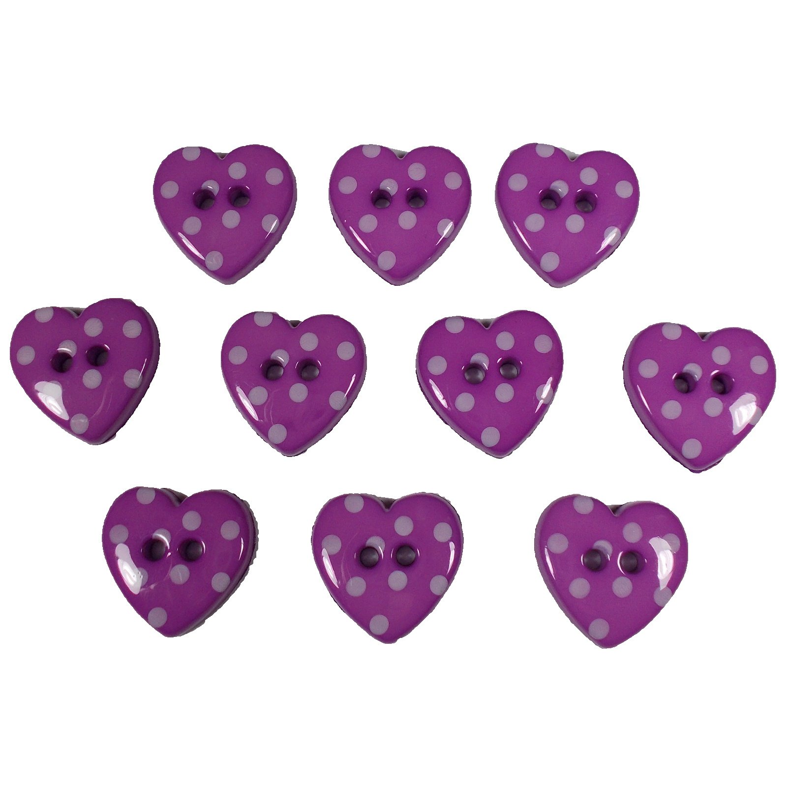 Push The Button Purple Polka Dot Spot Small Heart Buttons 15Mm Wide (10, )