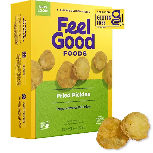 Feel Good Foods Fried Pickles | Gluten Free Tempura Battered Dill Pickles | Frozen Appetizer 8oz 1
