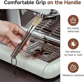 Arvoni 2 Pièces Cepillos de Barista, Limpia Cafetera Cepillo con Cordón, Mango Ergonómico de Madera y Cerdas Robustas, Cepillo Limpia Cafetera, Accesorios de Barista3