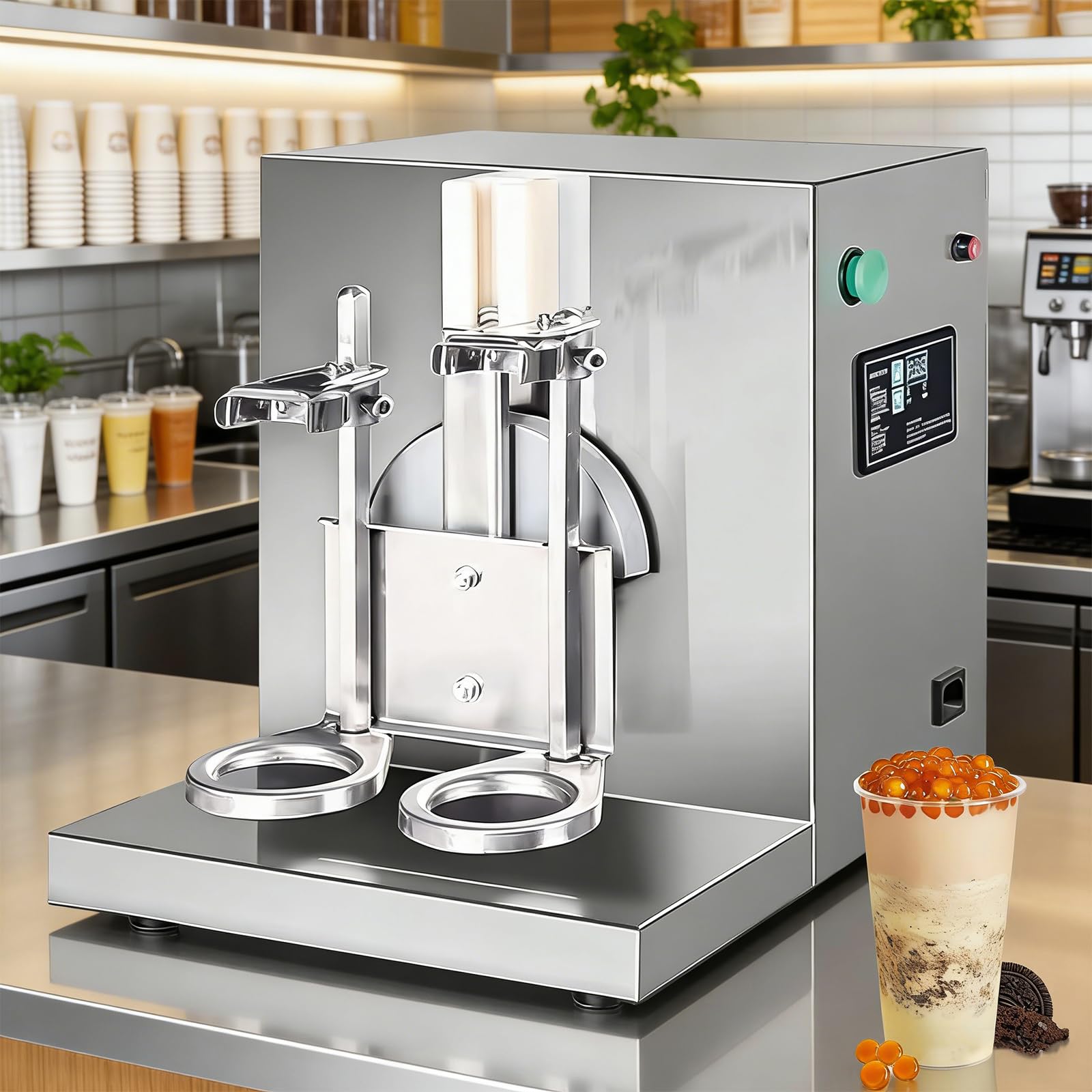 Máquina eléctrica de coctelera de té con leche, mezclador automático de doble cabezal para Boba, cócteles, jugo y café, 120 W con temporizador ajustable, se adapta a tazas de 350 ml a 1000 ml para el