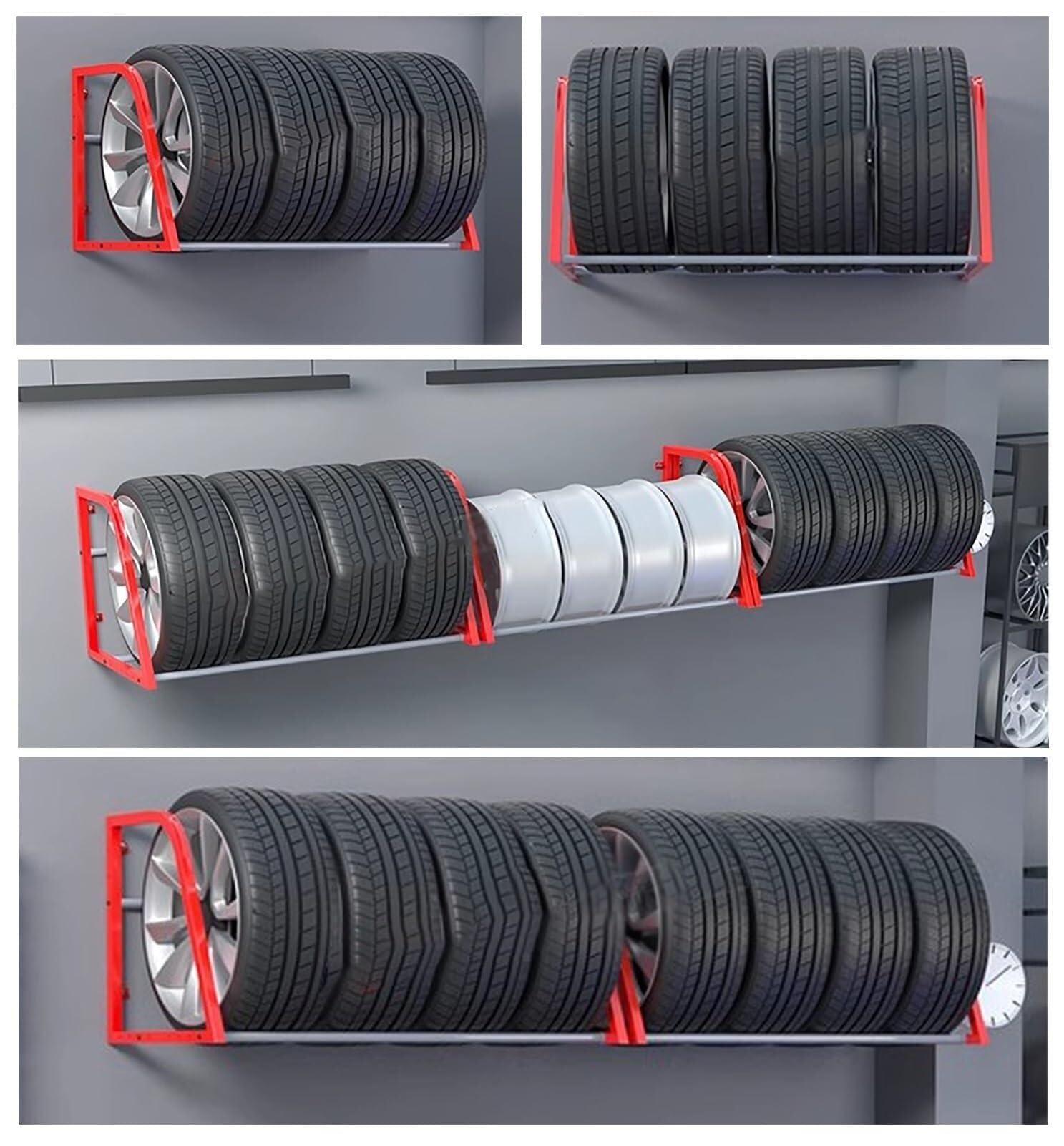 Porta Pneumatici da Parete, Porta Pneumatici da Parete con raccordi, Facile da Montare per Magazzini, Locali Attrezzi, Garage