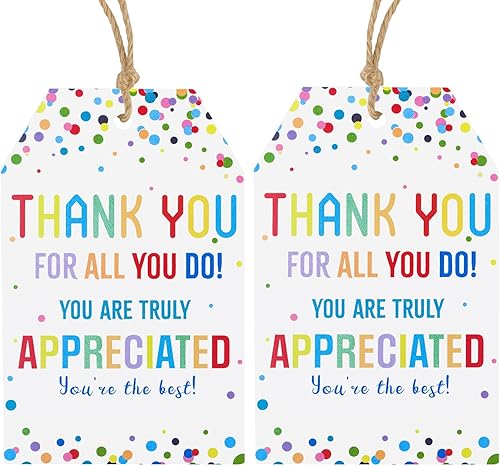 Anwyll Etiquetas de agradecimiento, etiquetas de agradecimiento por todo lo que haces, 100 etiquetas de regalo de agradecimiento con confeti para