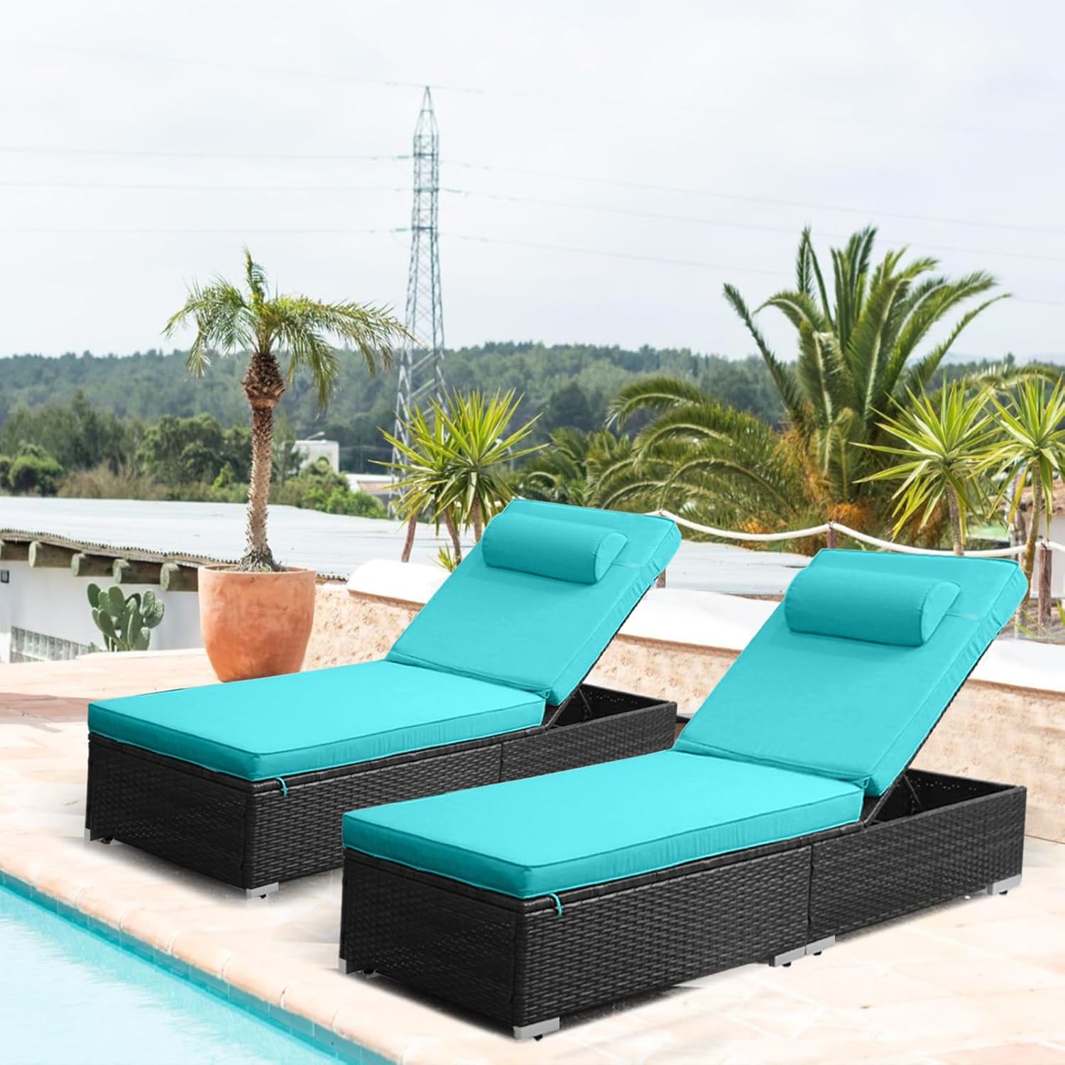 JETEAGO Outdoor PE Wicker Chaise Lounge Set 2 Piece Patio