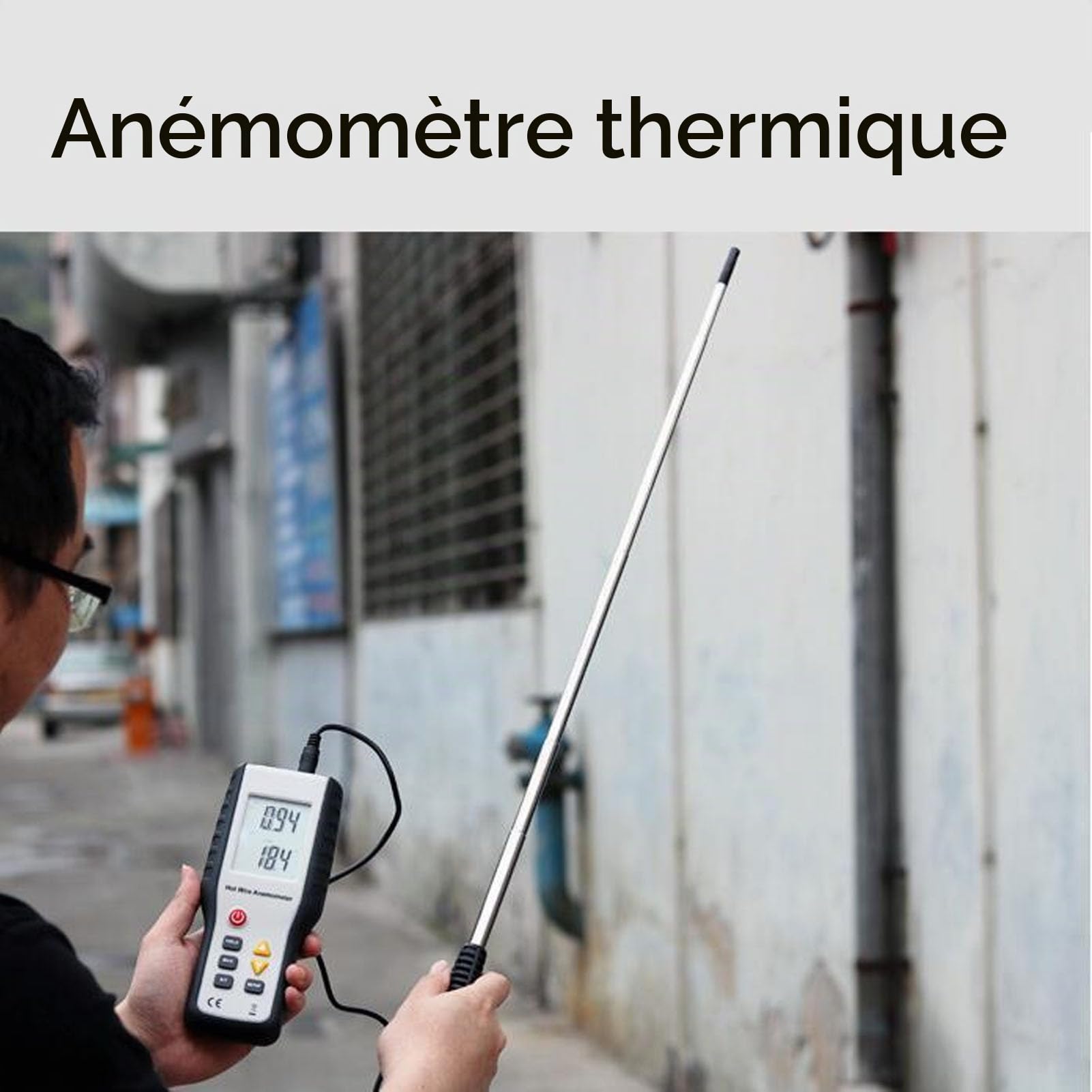 Anémomètre Thermique, Affichage LCD Portable, Compteur Numérique de Vitesse du Flux D'air, Haute sensibilité, Compteur de Vitesse du Vent, Compteur de Température pour la