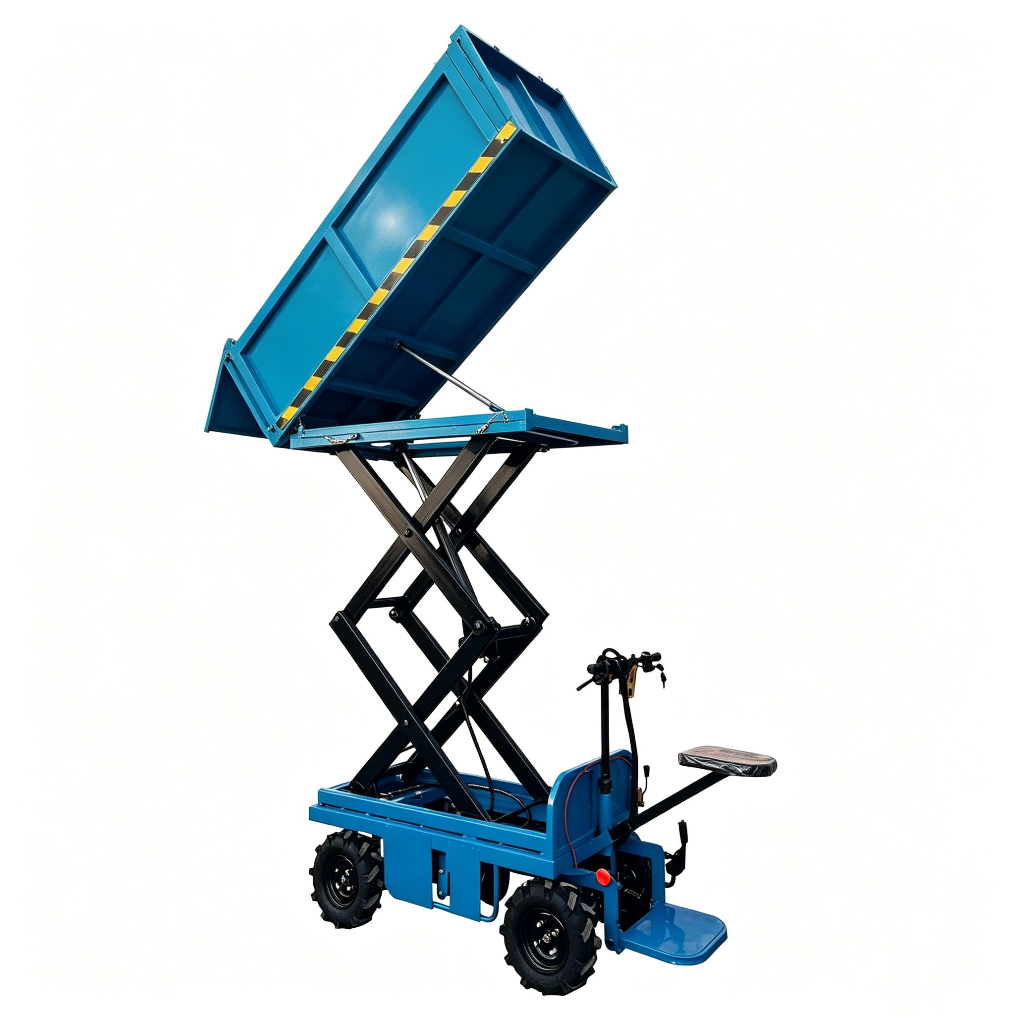 Ride-On Electric Scissor Lift Dumper Truck, 1–6m Lifting Height Hydraulic Tipper Cart, Battery Powered Haulage Wagon for Orchard Farm Construction Site Material Transport