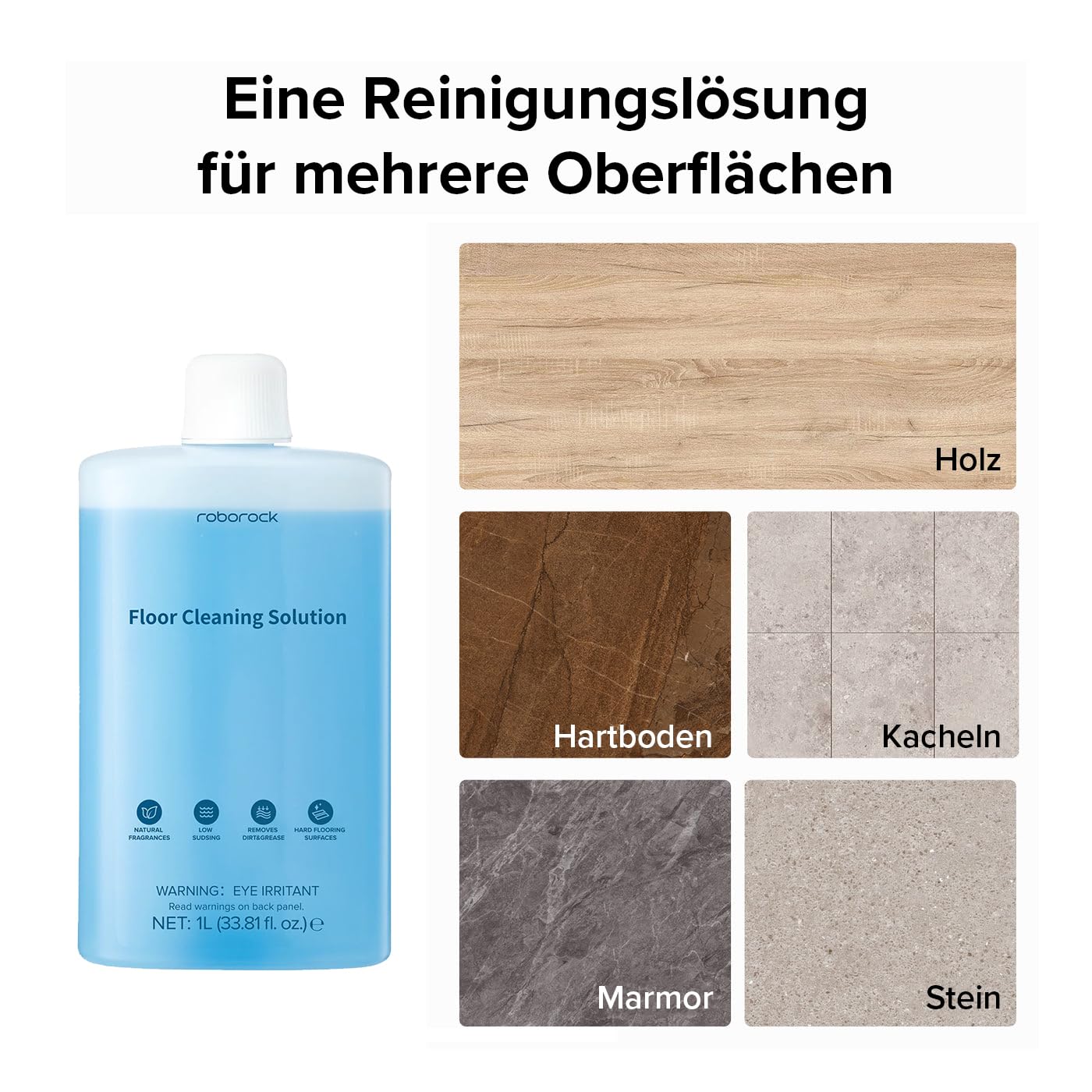 roborock 1L Original Reinigungsmittel für roborock S/Saros/Qrevo/Q-Serie Saugroboter und Flexi/F-Serie Nass- & Trockensauger, Bodenreiniger Mittel, Keine Schaumbildung und Schlieren, Konzentrat