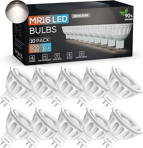 Miniatura 9 de Paquete de 10 bombillas LED MR16, 3000 K blanco cálido 500 lm súper brillantes (equivalente a 50 W), no regulables 40 grados CACC 12 V GU5.3 base