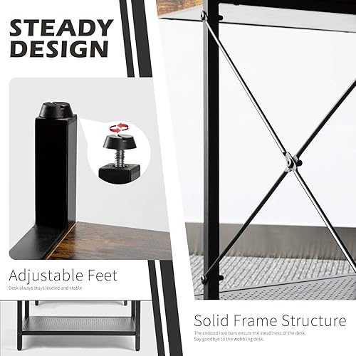 Miniatura 6 de OUTFINE Escritorio para computadora de escritorio con cajón soporte para monitor y estantes de almacenamiento