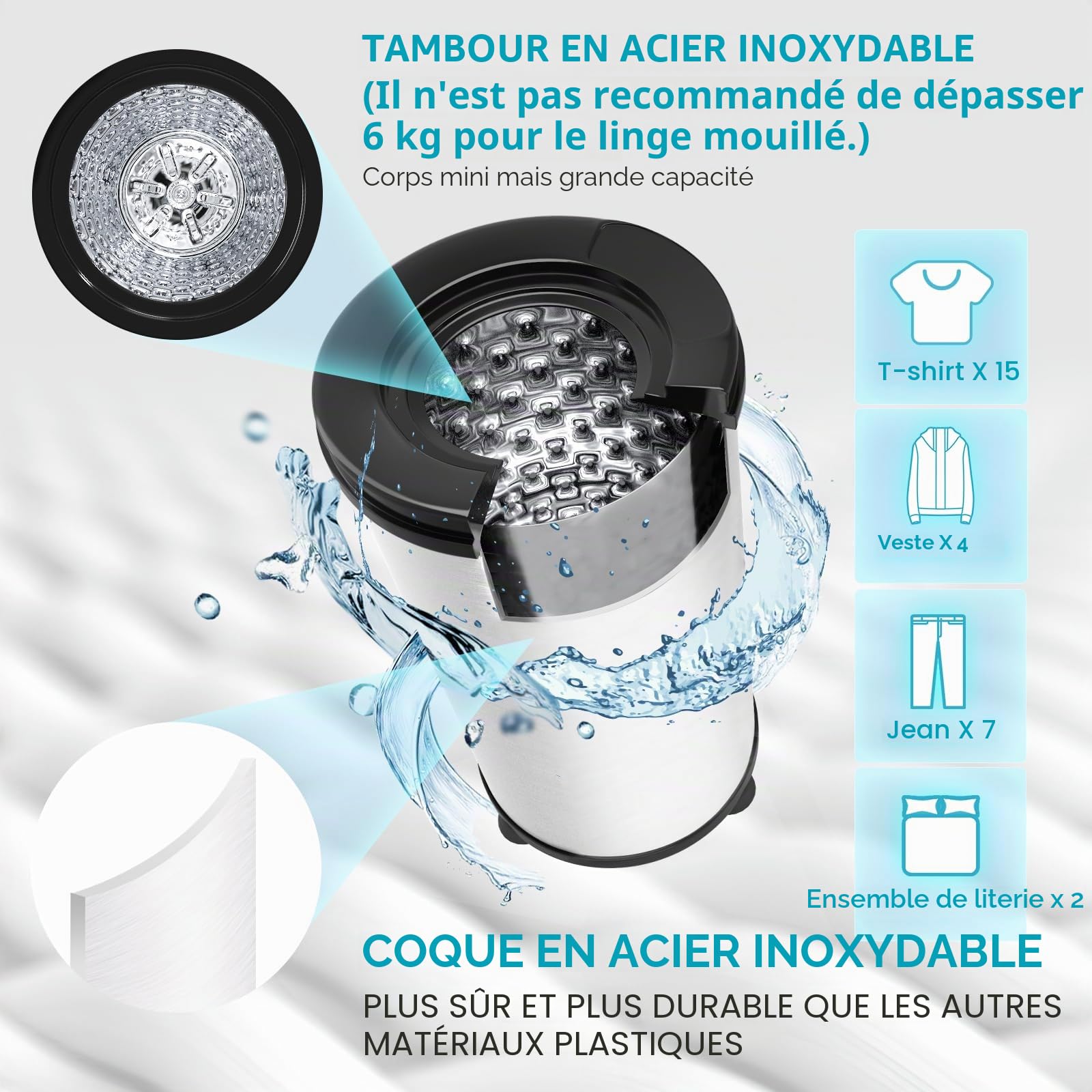 Essoreuse grande capacité 6 kg Séchoir rotatif 2800 tr/min Spin Dryer énergétique et économie d'énergie Blanc
