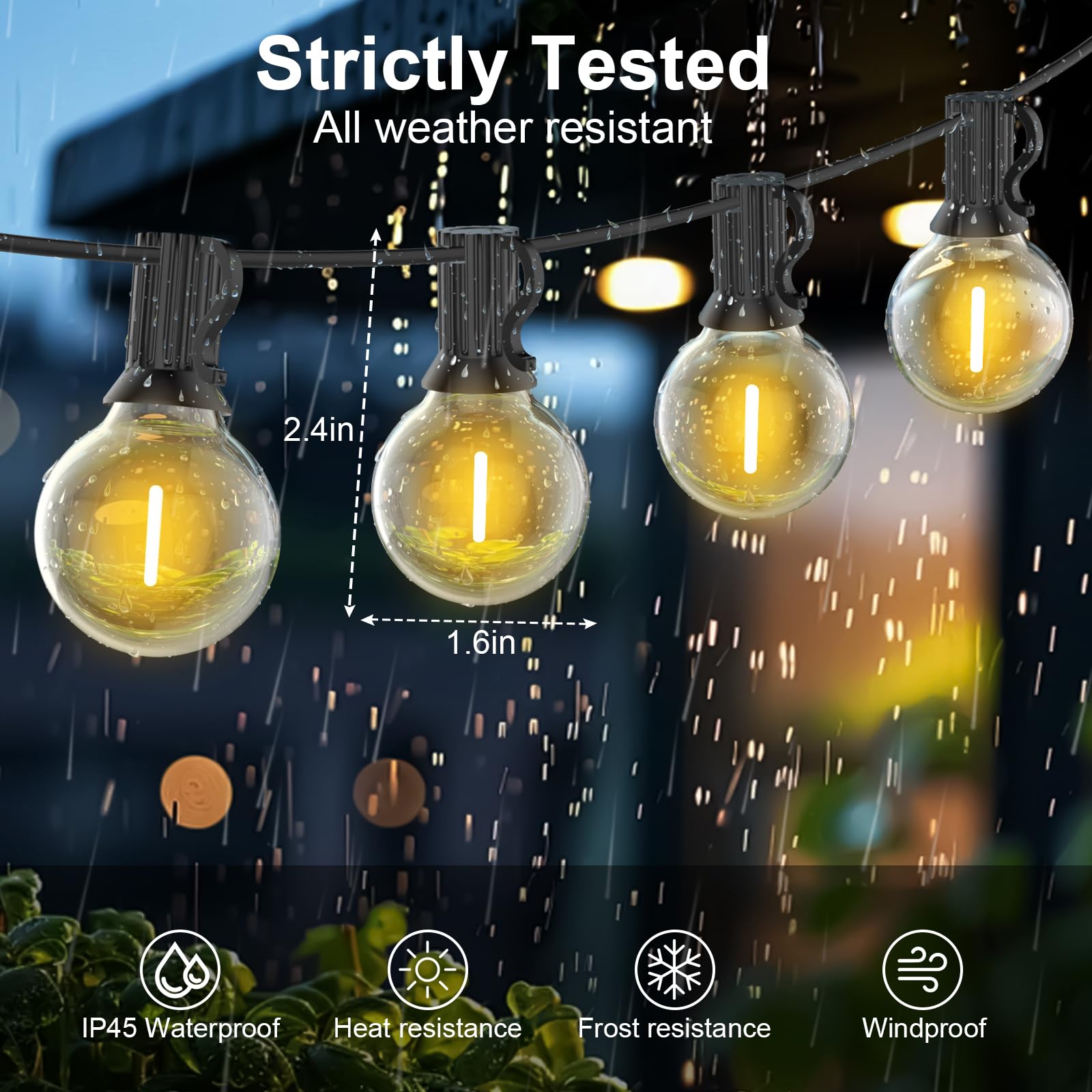 Catena Luminosa Esterno Dimmerabile 30M, Luci da Esterno Giardino G40 con Telecomando, 50+2 LED Lampadine Infrangibili, Impermeabile Catena Luci Esterno per Terrazzo Bistrot