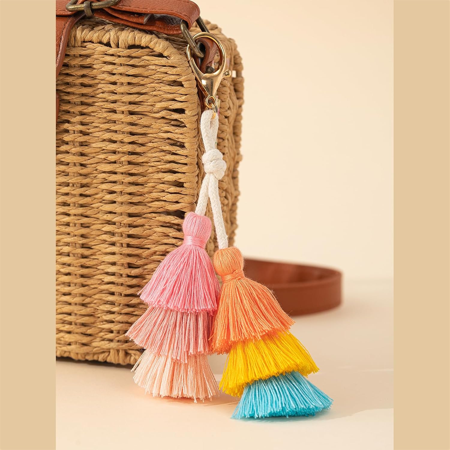 POYAMUSE Boho Tassel Keychain with Dual Fringe – Colorful Bag Charm for Purse, Backpack, Car Keys Accessory - Image 2