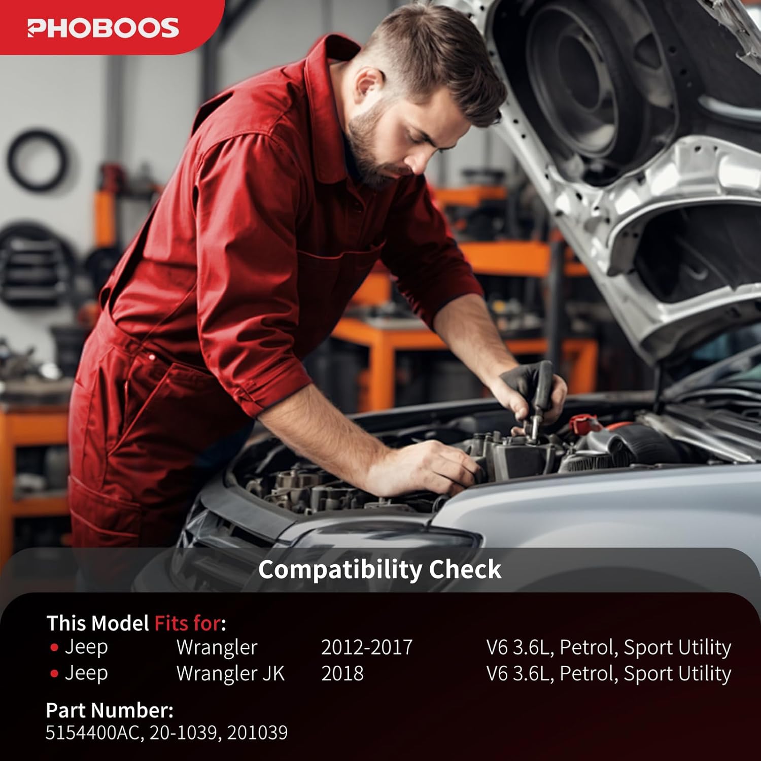 PHOBOOS Power Steering Pump Compatible with Jeep Wrangler 2012-2017, Wrangler JK 2018 V6 3.6L, with Outlet & Pulley, Smooth Steering, Low Noise, High Durability, Ref. 20-1039