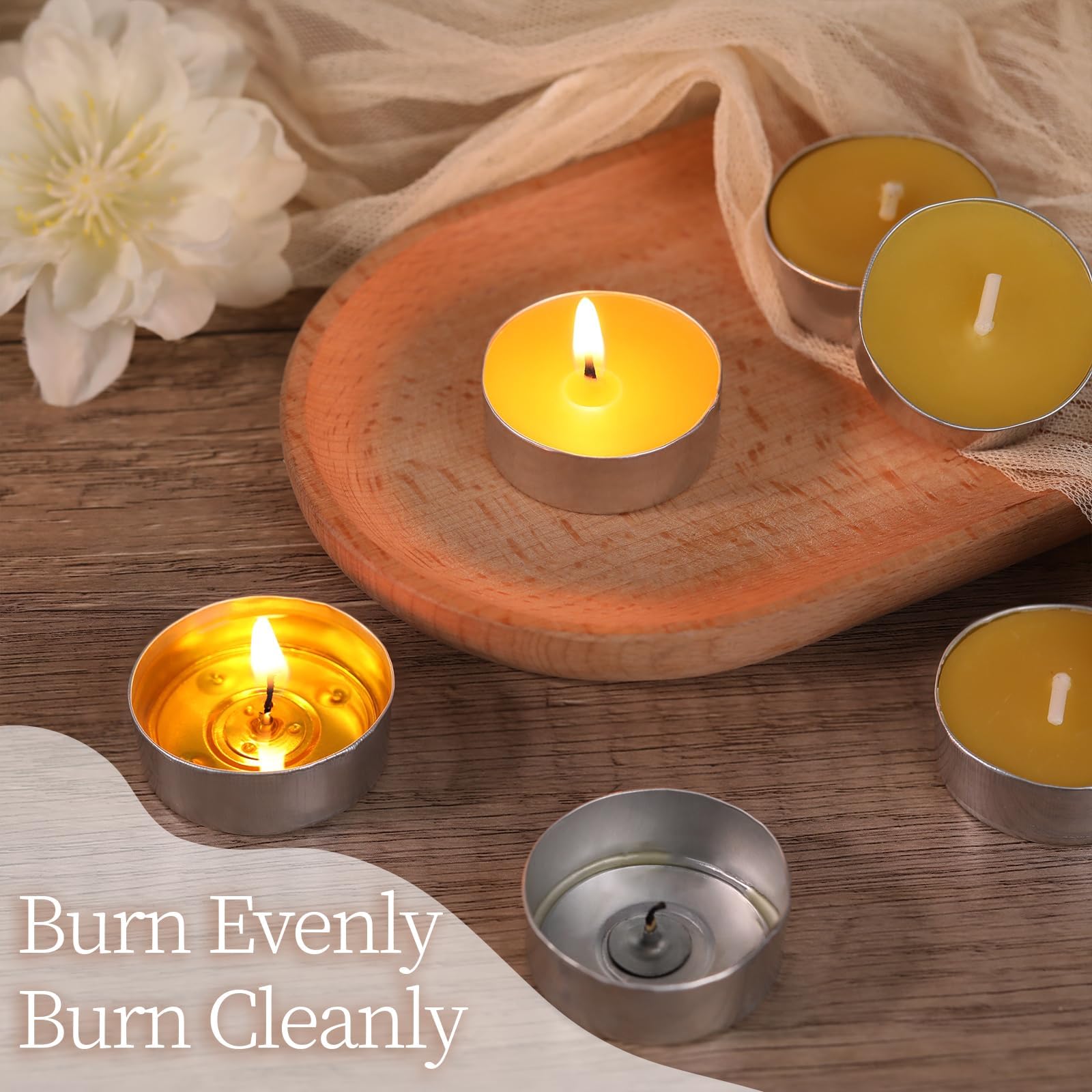 Paquete de 50 velas de cera de abeja, velas de cera de abeja pura, velas de té | Velas de té orgánicas naturales sin perfume, sin humo, combustión limpia con 4 horas de tiempo de combustión