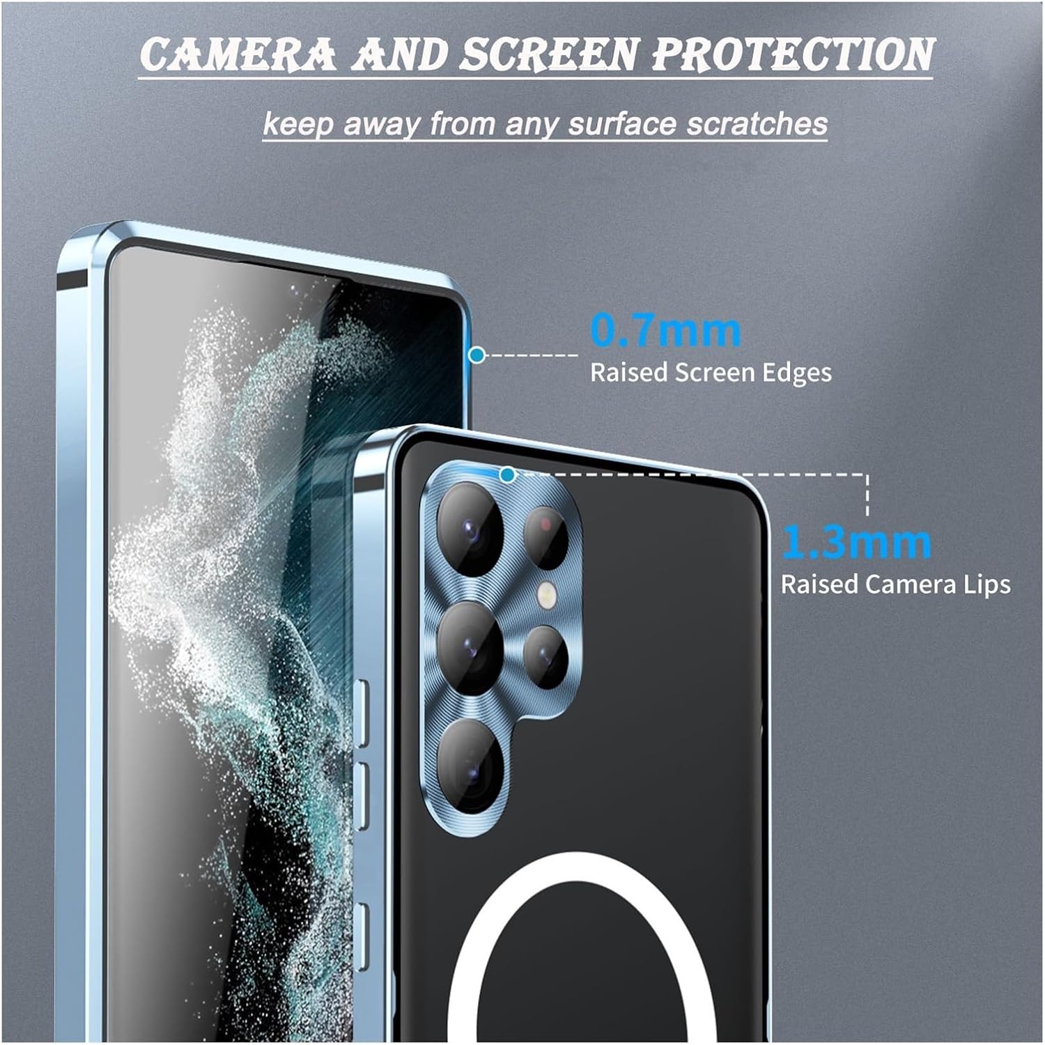 Case for Samsung Galaxy S25 Ultra/S25 Plus/S25, Compatible with MagSafe Magnetic Metal Frame Shockproof Matte PC Back with Camera Lens Protector & Safety Lock(Blue,S25)
