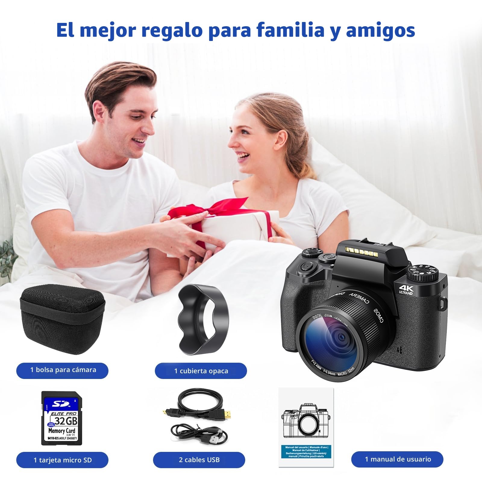 Cámara Digital 4K, CCN 64MP Cámara de Fotos con Pantalla táctil de 3.0 ", 16X Zoom Digital Cámara compacta con función WiFi, con Bolsa de cámara, Capucha, 32GB TF Card, Negro