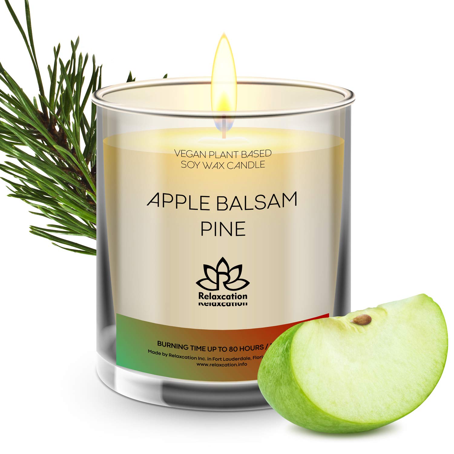 Relaxcation Organic Soy Wax Candle Apple Balsam Pine - The Scent of Christmas time | Big Candle in Glass Jar Soy Wax | Eco-Friendly Clean Burn up to 80 Hours