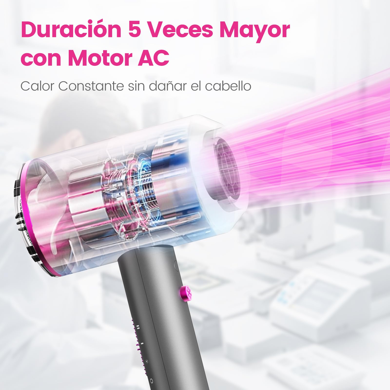 Faszin Secador de Pelo Iónico Motor AC Duradero Secadores pelo iones profesional, Difusor y Concentrador, 3 Temperaturas, 2 Velocidades, negativos Hair Dryer (Grey)