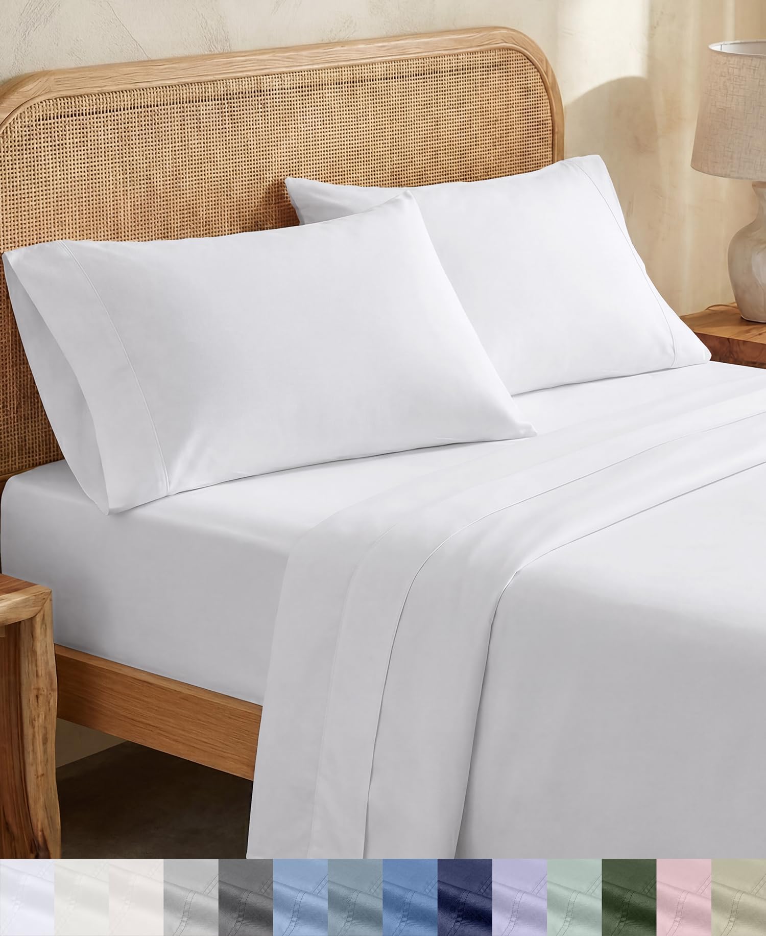 100% Organic Cotton King Size Sheets Set, White | GOTS Certified, Lightweight Crisp & Airy Percale For Hot Sleepers, 15" Deep Pocket, All-around Elastic, Easy Care