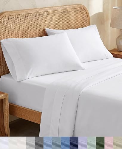 California Design Den 100% Organic Cotton Queen Sheets, Bright White