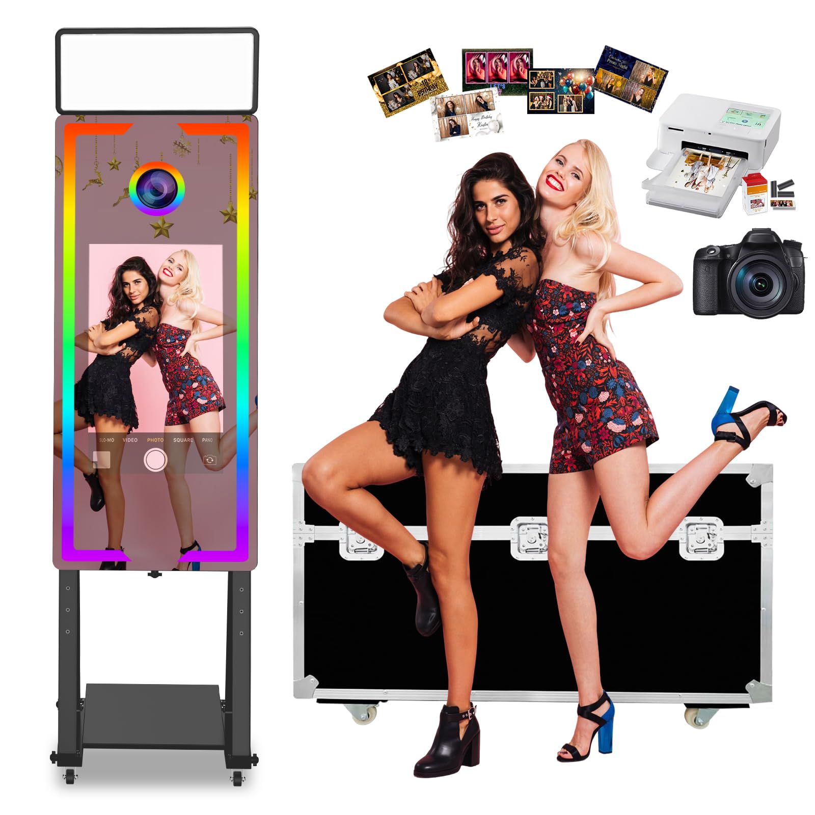 Magic Mirror Photo Booth, 40-22in Interactive Touch Screen Photo Booth Machine Built-in Mini PC,App Remote Control RGB Light,Idea for Event Rental Party (Black, 40-22in)