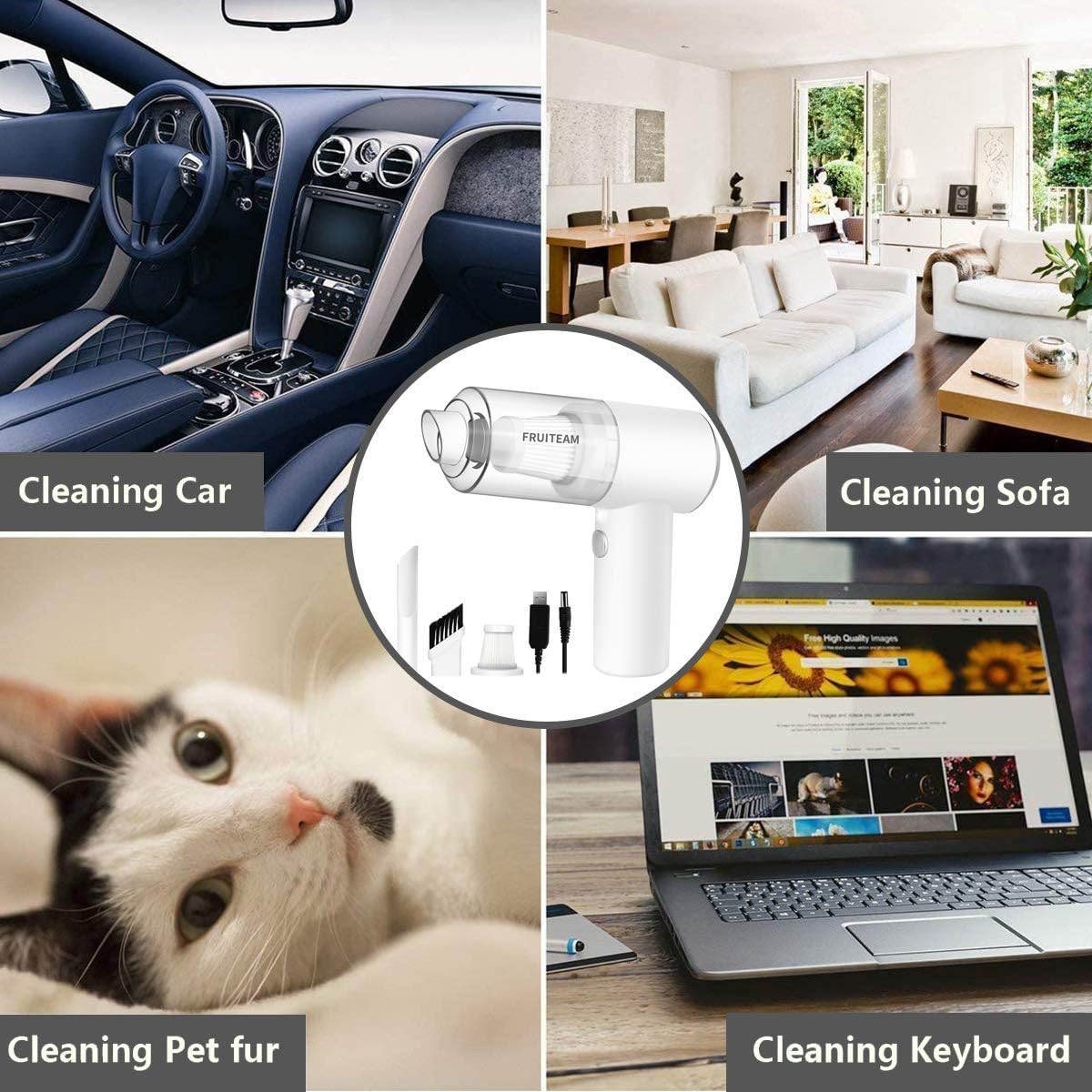 Bеѕt Dеаl 🛒 FRUITEAM Mini Handheld Vacuum Cordless Keyboard Vacuum Cleaner with LED Light, Pet Hair Vacuum with Powerful Cyclonic,Portable USB Vacuum Cleaner for Car andHome