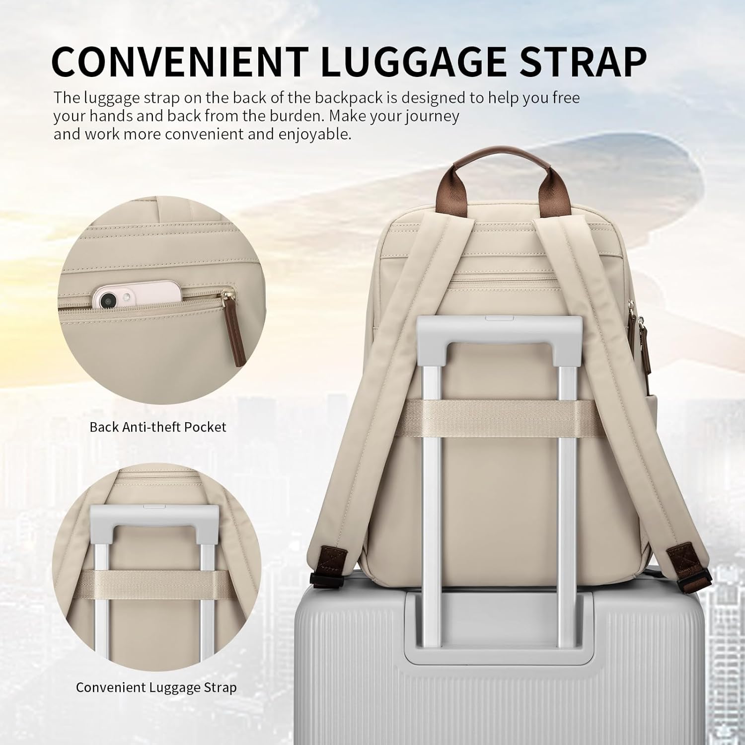 GOLF SUPAGS Laptop Backpack for Women Work Travel Backpacks Computer Bag Casual Daypack Fits 14 Inch Notebook (Apricot) - Image 4