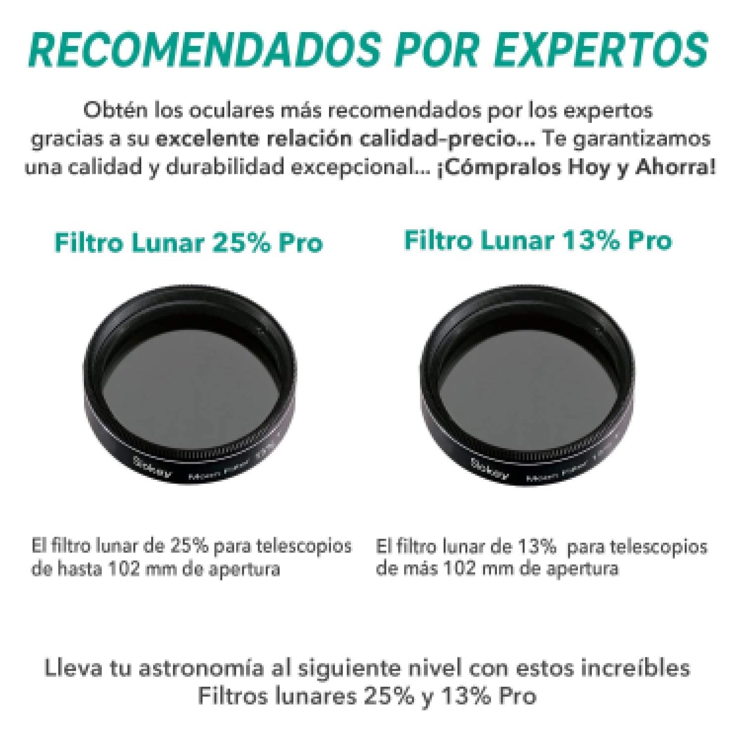 Filtro Lunar 13% Pro Slokey SkyWays de 1,25” para Oculares de Telescopio Astronómico Reducir el Brillo y Mejorar el Contraste en la Observación de la Luna y Venus