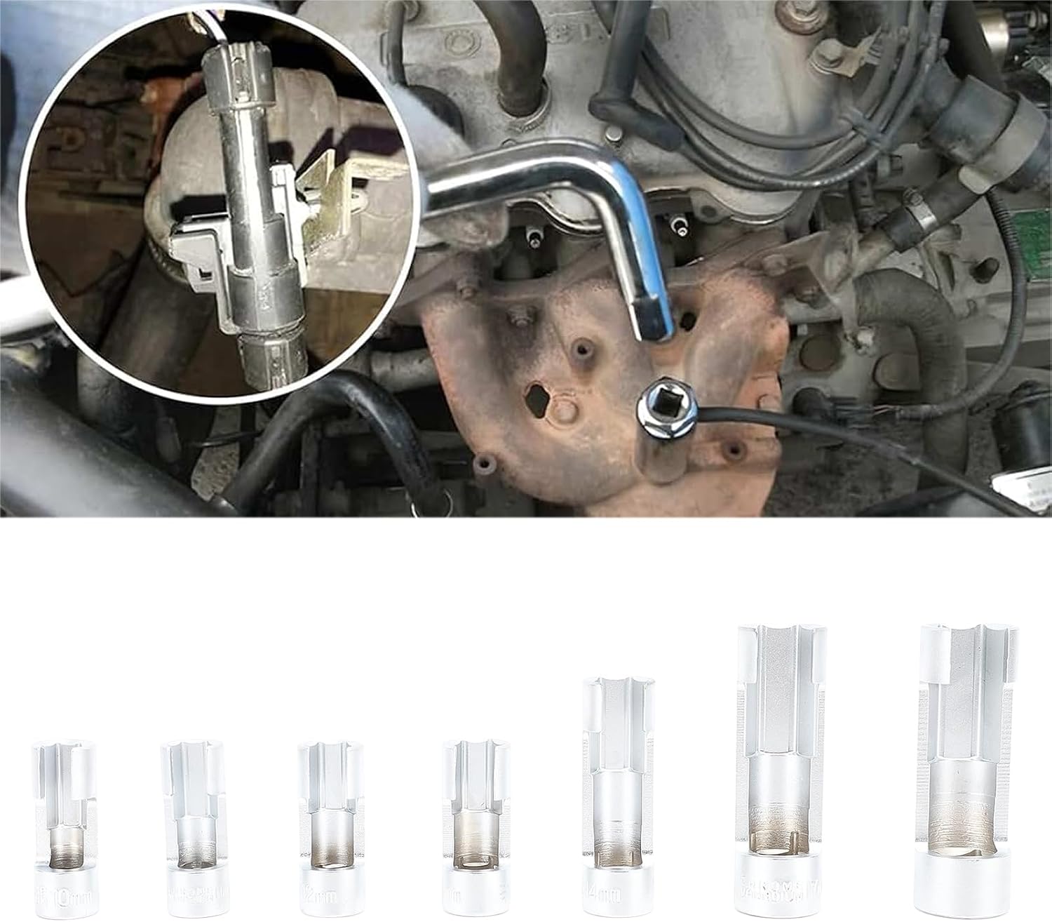 Oxygen Sensor Sockets Set, 7 PCS Automotive O2 Oxygen Sensor Socket Offset Wrench Remover Tool and Thread Chaser Tool, Oil Injector O2 Sensor Wrench Removal Tool Set for Vehicle