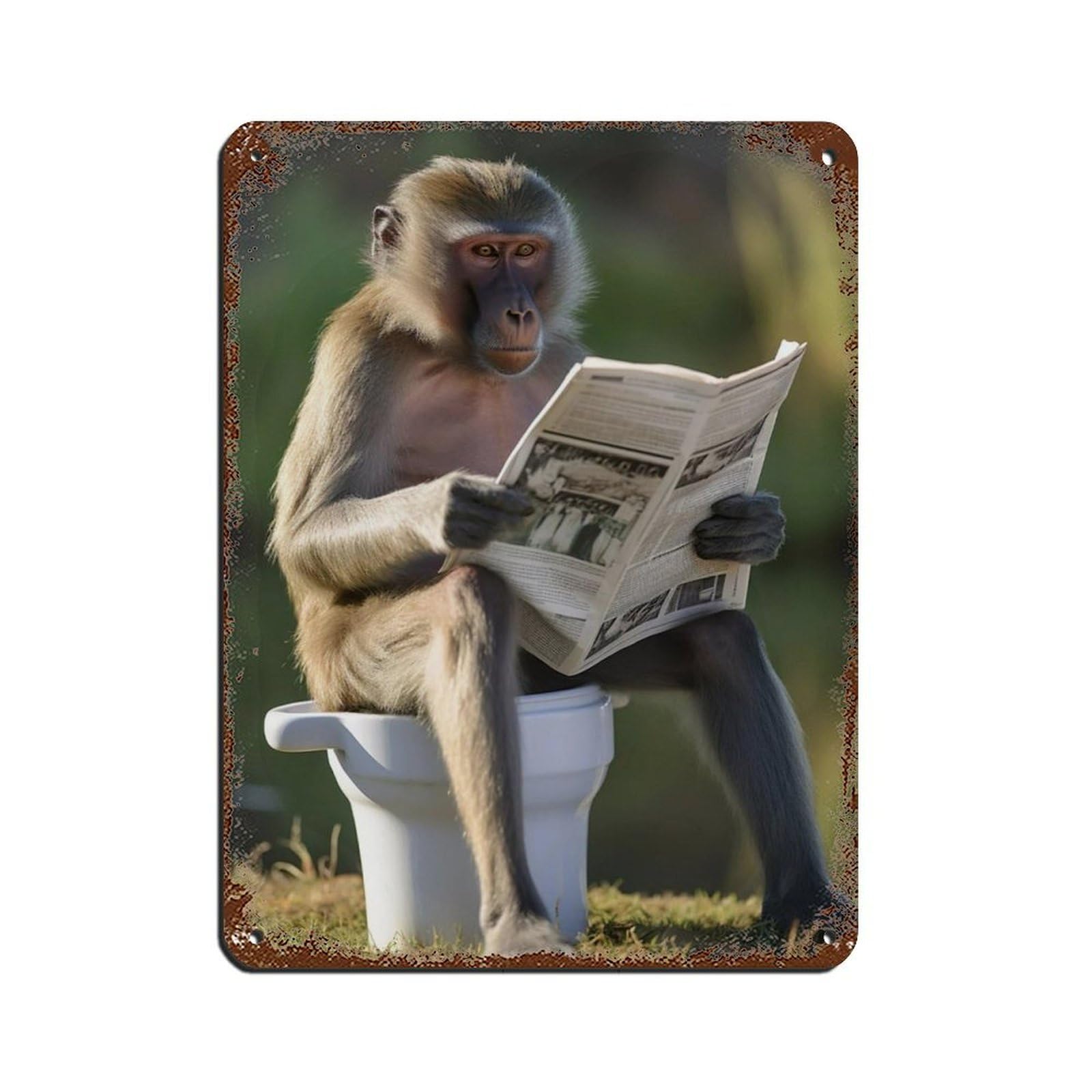 Lxwnze 30L X 40W Cm Mandrill Monkey Sitting On The Toilet Reading A Newspaper (10) Tin Sign Vintage Metal Pub Club Cafe Bar Home Wall Art Decoration Poster Retro 12X16inch(30X40cm)