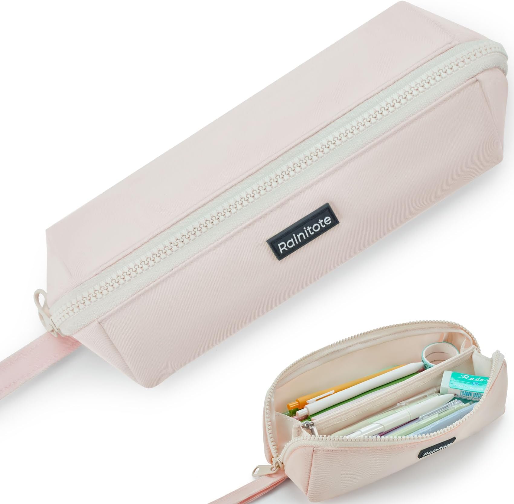 Ralnitote Large Pencil Case with 180° Open Design, Big Capacity Pen Bag for Girls & Boys, Aesthetic & Cute Pencil Pouch for School, Office, Makeup & Tech Accessories-Beige