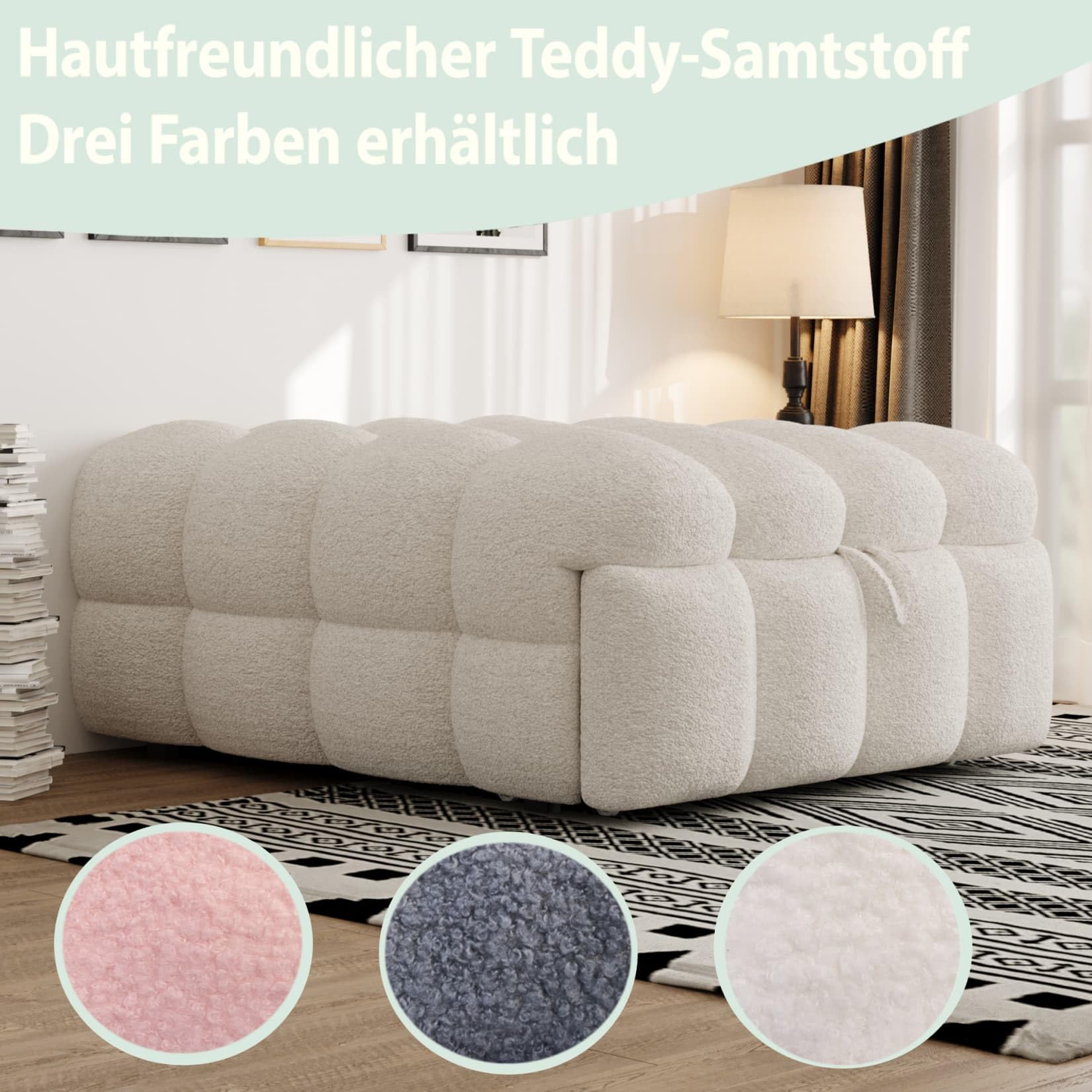 PUGSDRLY Canape Lit 1 Place Convertible,Pouf Salon,Canapé Convertible,Design Rétractablem,Lit Capitonné 1 Place,Tissu Peluche (Beige)