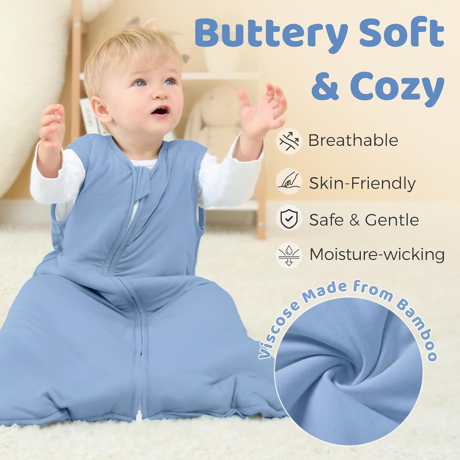 Freejoy Viscose From Bamboo Baby Sleep Sack, 1.5 TOG Infant Toddler Wearable, Buttery Soft Sleeping Bags