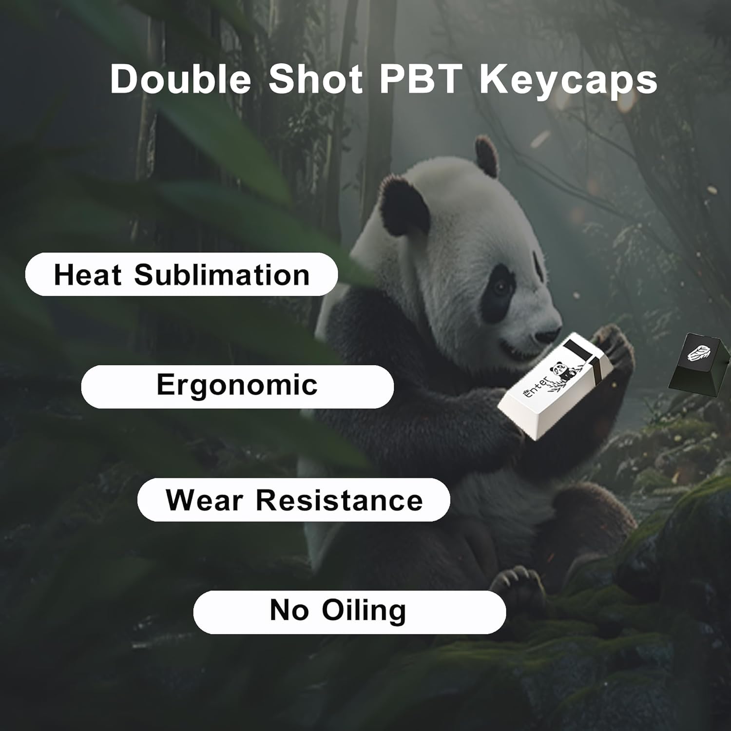 Panda Theme Keycap Set 138 Keys, Cherry Profile PBT Dye-Sub Keycaps for Mechanical Keyboard, 5-Side Sublimation Keycaps Compatible with MX Switch (for 60% 65% TKL 100% Layout)