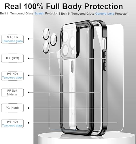 Miniatura 10 de Temdan Funda impermeable para iPhone 15 Pro Max, protector de pantalla integrado, IP68 bajo el agua, a prueba de caídas de 15 pies, compatible con