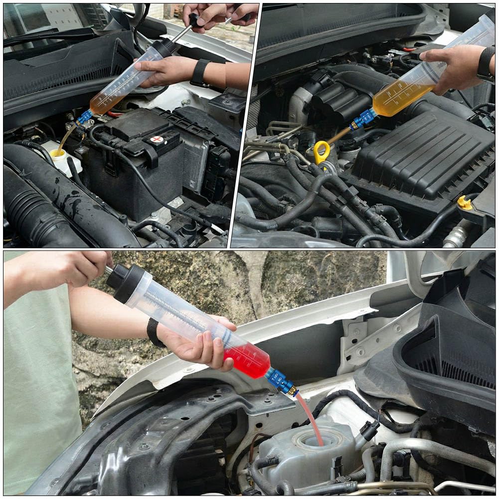 flintronic Pompa do odsysania oleju, 500 CC, strzykawka do wymiany oleju z wyłącznikiem blokującym, 3 długimi wężami, pompą odsysającą, ręczną pompą do płynu hamulcowego, olejów przekładniowych