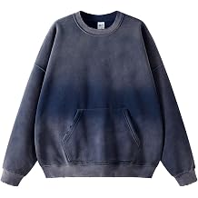 Mens Fleece Sweatshirt Y2K Hip Hop Crewneck Tie-dyed Long Sleeve Hoodies