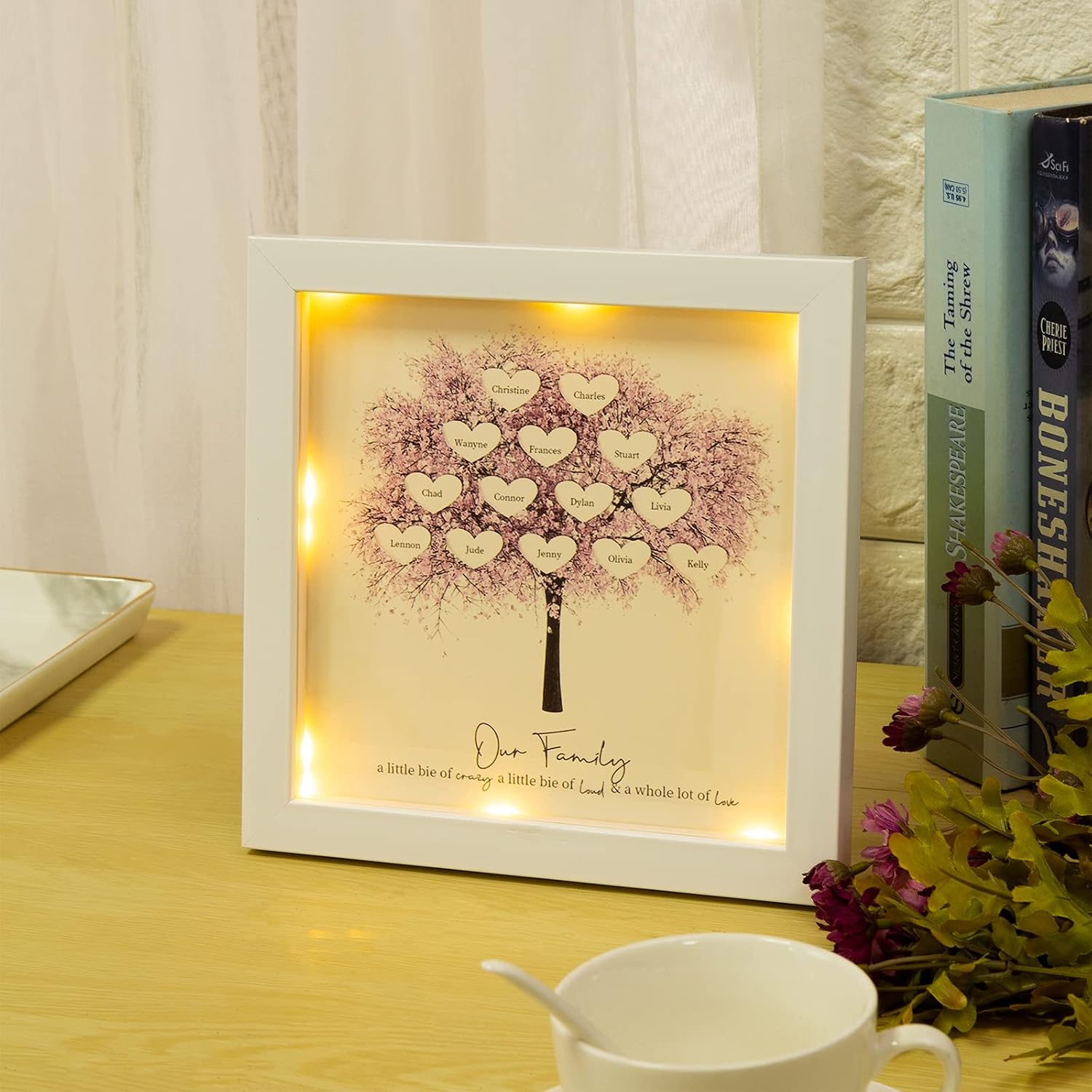 Personalized Picture Frame with Built-in LED Lights for Bedroom Living Room Decor Custom Name/Text Photo Frame Wedding Picture Frame (custom 1-14 names)