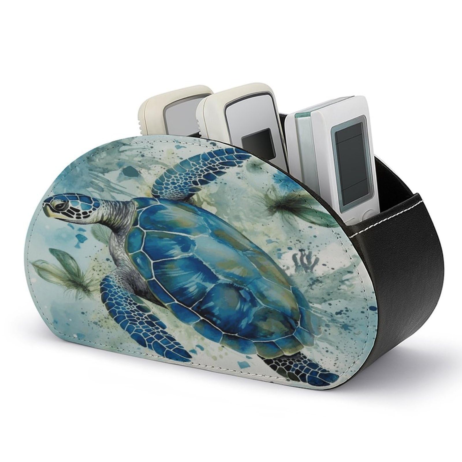 FekiLoot Sea Turtle-Blue Remote Control Holder, PU Leather Remote Control Organizer Box Stationery Remote Control Box Desk Storage Organizer for DVDs,Glasses,Pens,Media Players