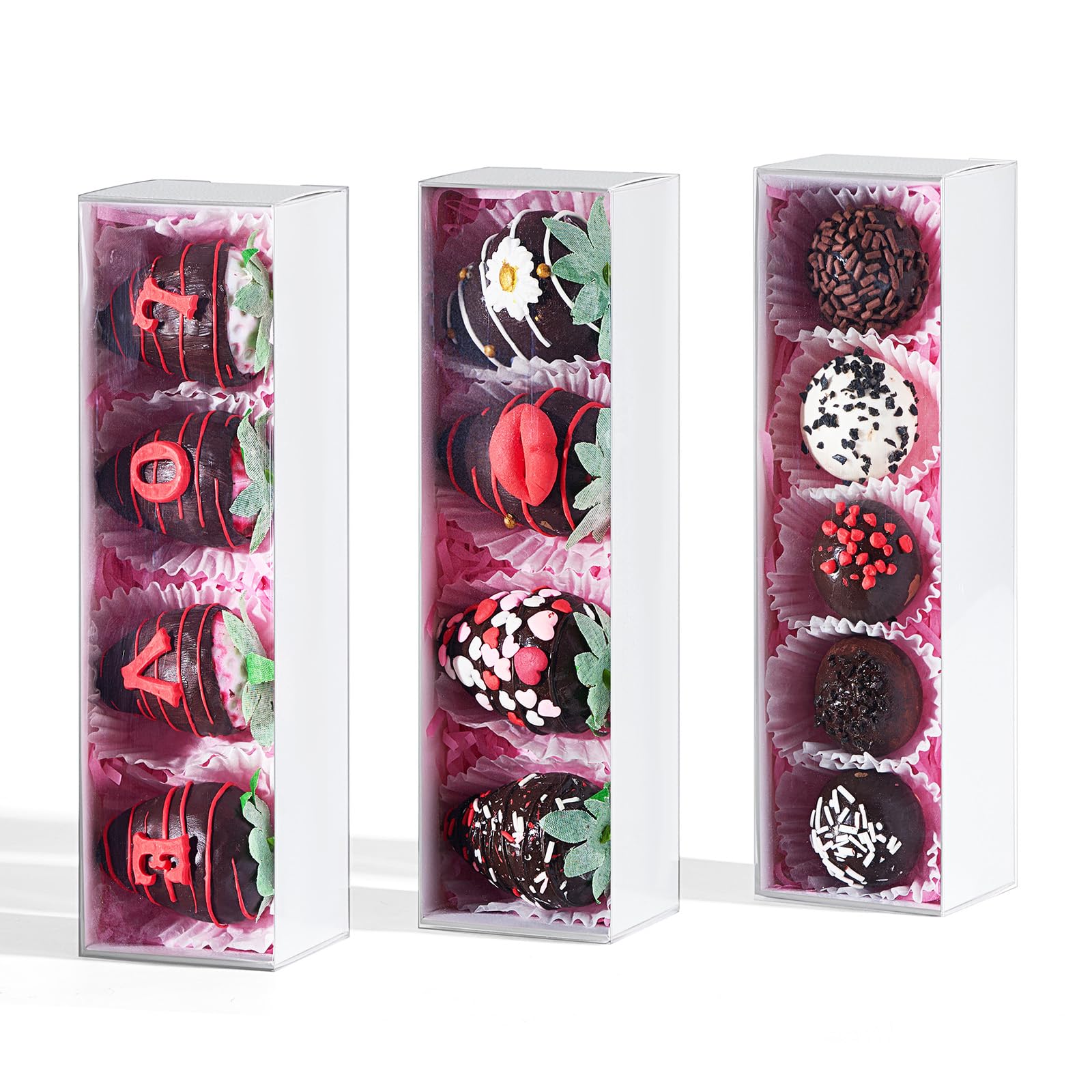 TEMLQPACK 50PCS White Bakery Box Assortment - for Chocolate Covered Strawberries (4), Macarons (8), Cookies, Oreos, Cake Pops, Hot Cocoa Bombs & Truffles | Birthday Party, Wedding Favors