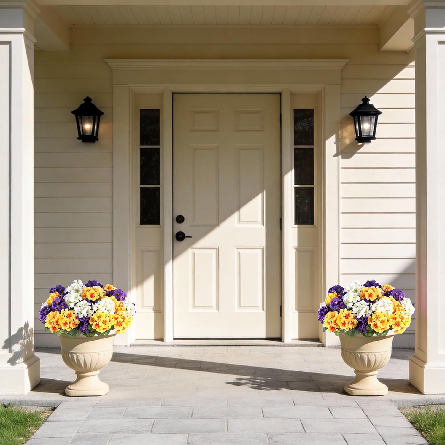 6 Bundles Artificial Geranium Flowers for Outdoors Spring Decor Geraniums Silk Flowers UV Resistant Lifelike Faux Flowers for Outdoor Garden Patio Porch Balcony Home Decor(Purple 2,White 2,Yellow2) - Image 4