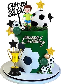 Football Cake Toppers, Football Cake Decorations Set with Mini Football Goals and Figures, Sports Theme Cake Decorations for Football Fan Parties, Birthday Cake Topper Set in Green