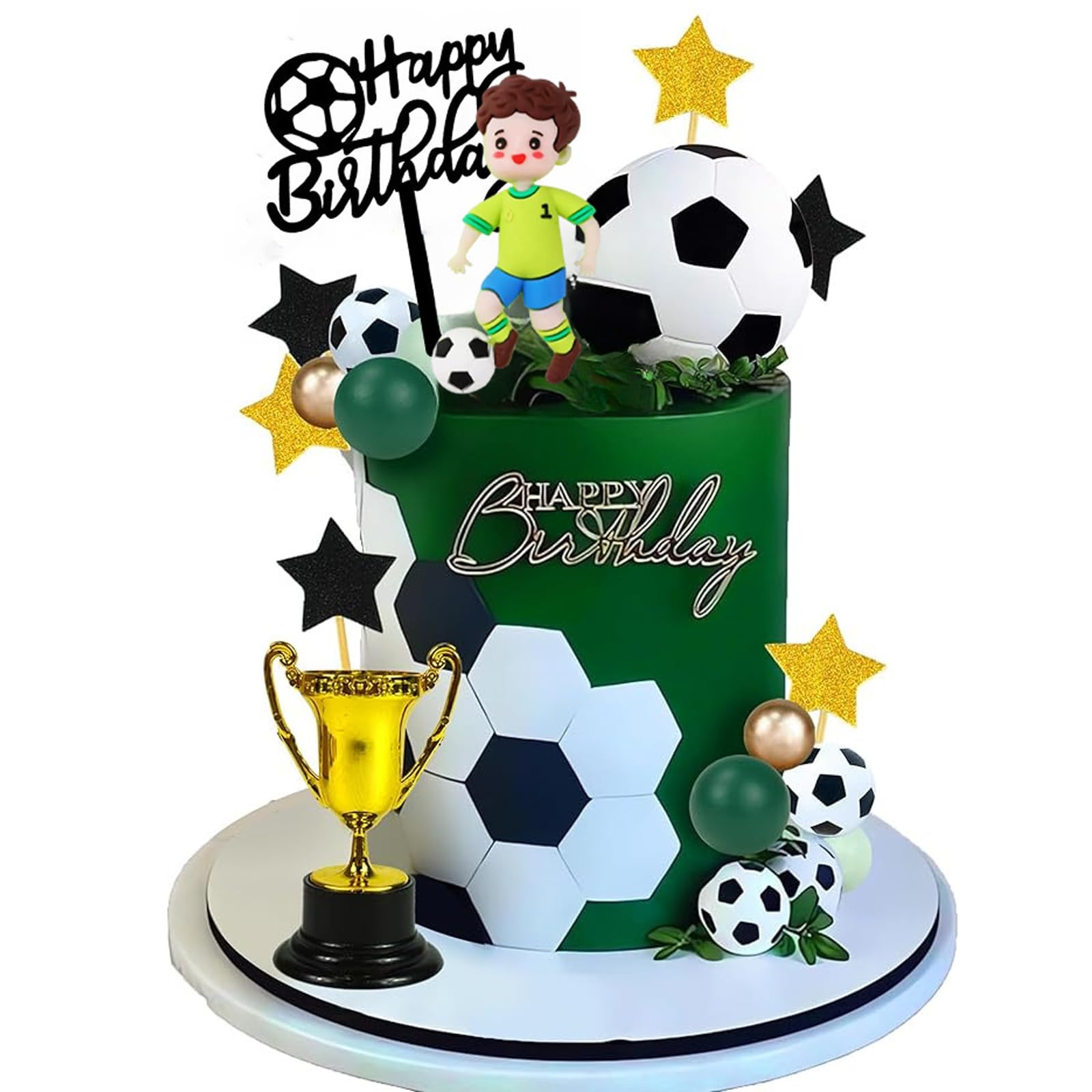 Football Cake Toppers, Football Cake Decorations Set with Mini Football Goals and Figures, Sports Theme Cake Decorations for Football Fan Parties, Birthday Cake Topper Set in Green
