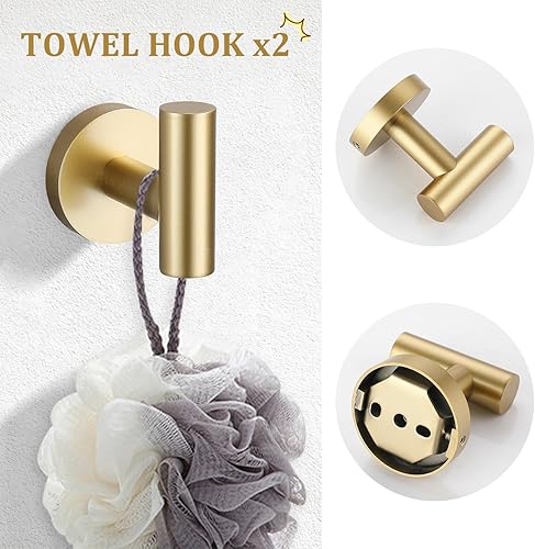 Miniatura 5 de TURS Juego de 5 piezas de accesorios de baño de acero inoxidable SUS304 de 24 pulgadas, juego de accesorios de baño redondos montados en la pared
