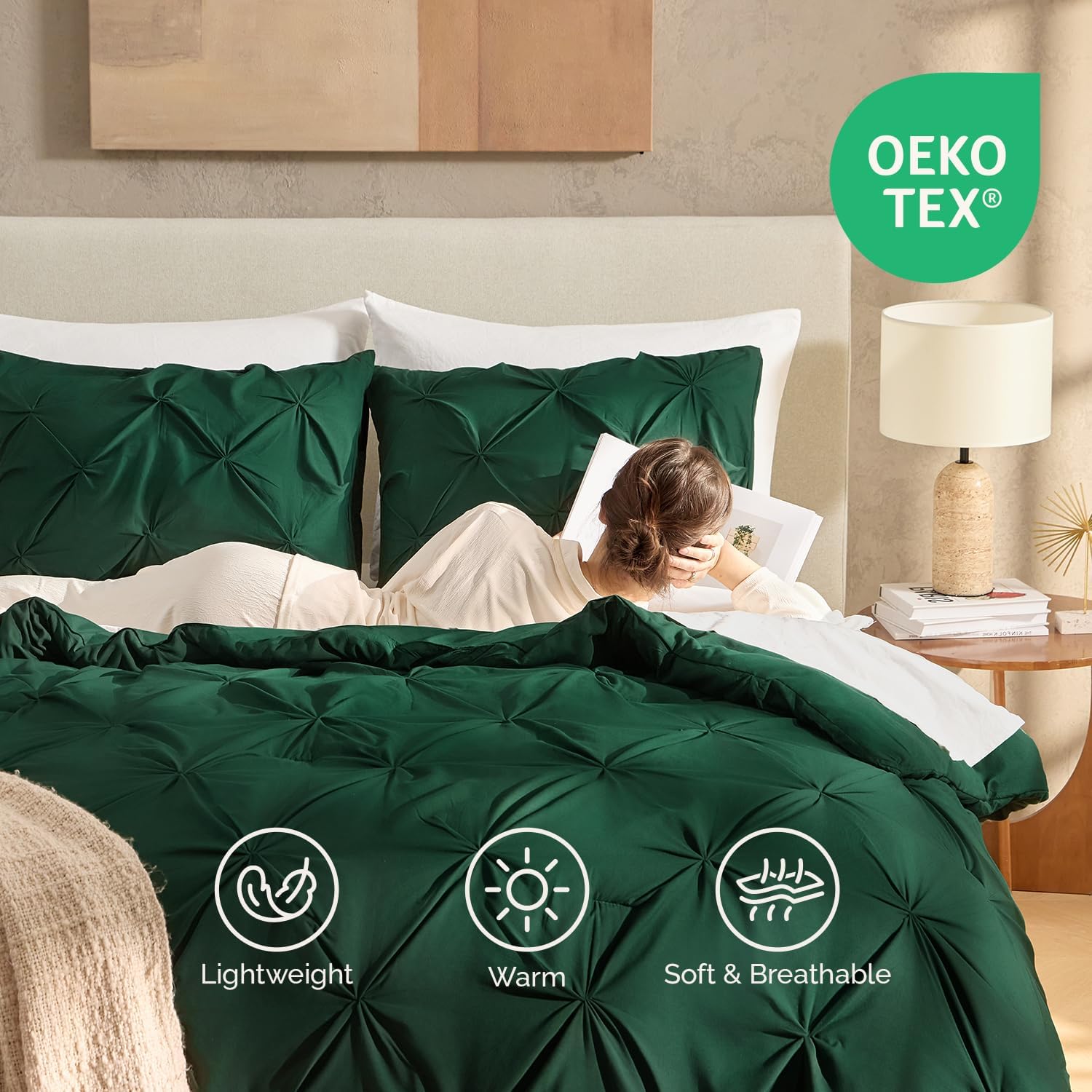 Andency Dark Green Oversized King Comforter Set (120x98Inch), 3 Pieces Lightweight Pinch Pleat Cal King Bedding Comforters & Sets, Oversized Pintuck Soft Fluffy Alternative Bed Set for All Season - Image 3