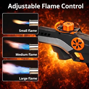 LUZETERNA Power Propane Torch Gun, 3362F Flame Thrower Charcoal Lighter for BBQ Grill & Campfire, Handheld Small Blow Torch for Searing Steak & DIY, Fits 1lb Tank (Not Included)