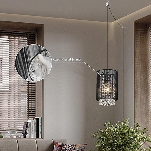 Miniatura 38 de Lámpara de techo colgante negra de 3 luces, mini candelabro, lámparas colgantes de techo ajustables, lámparas colgantes de cristal para isla