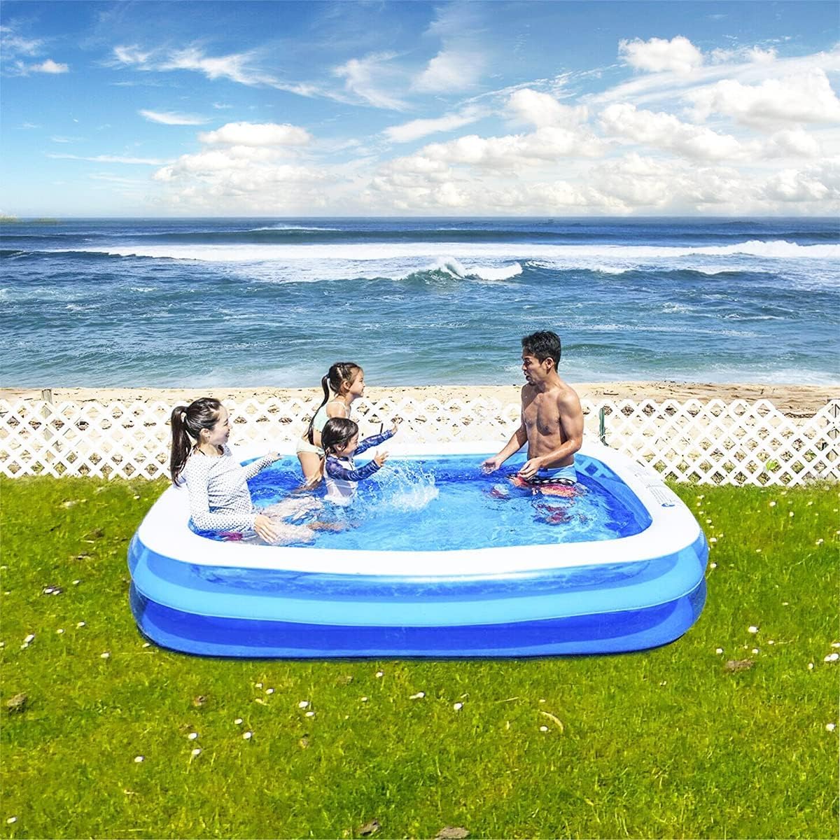 Piscine Gonflable Rectangulaire Familiale, Bassin de Jardin avec Parois Renforcées, Piscine d'Été Spacieuse pour Terrasse et Activités Extérieures – Bleu (260x170x50cm)