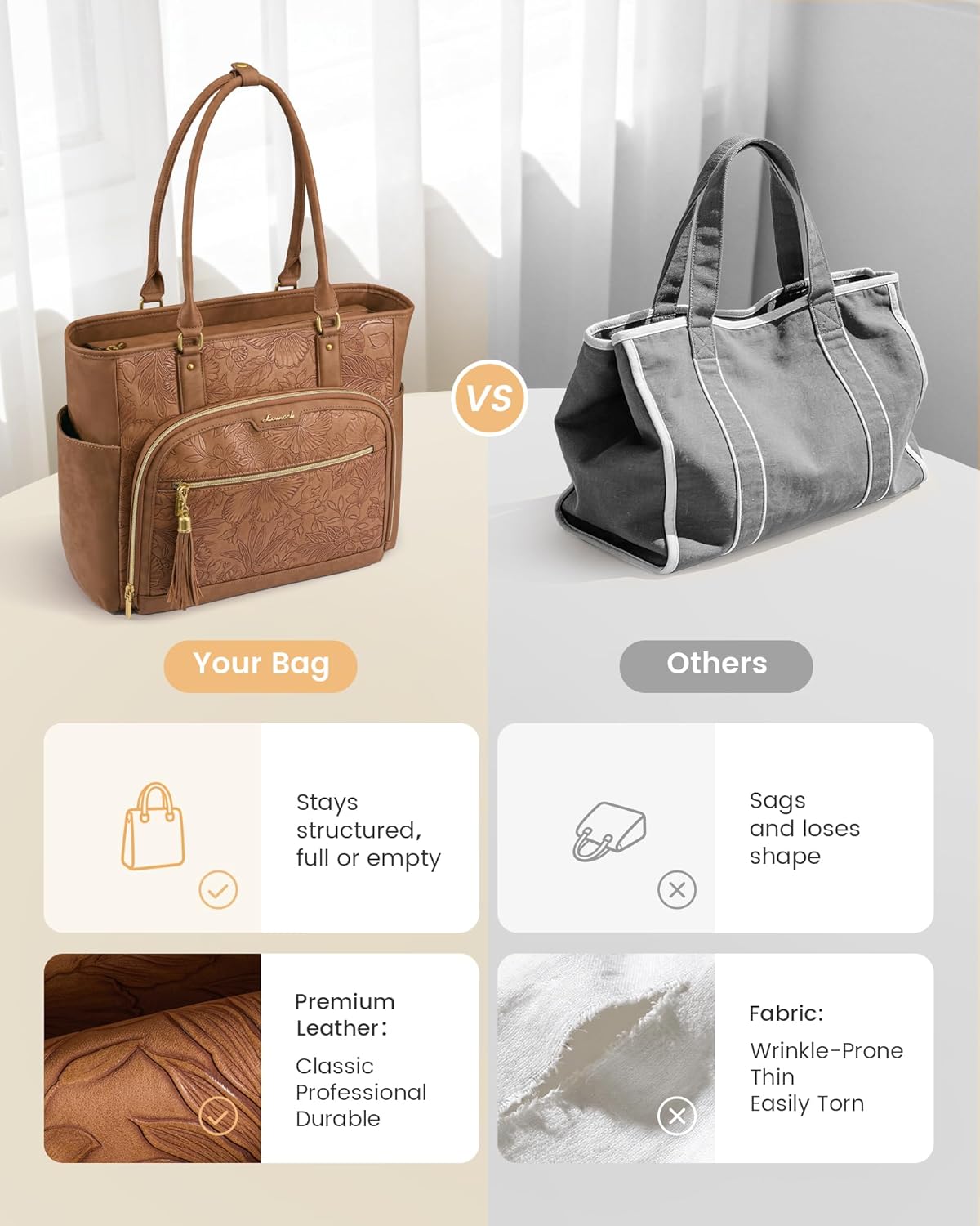 LOVEVOOK Laptop Tote Bag for Women With Large Cup Holder, Vintage Leather Work Tote Bag for Teacher Nurse,15.6 Inch Waterproof Professional Computer Briefcase Business Shoulder Bag, Office Purse